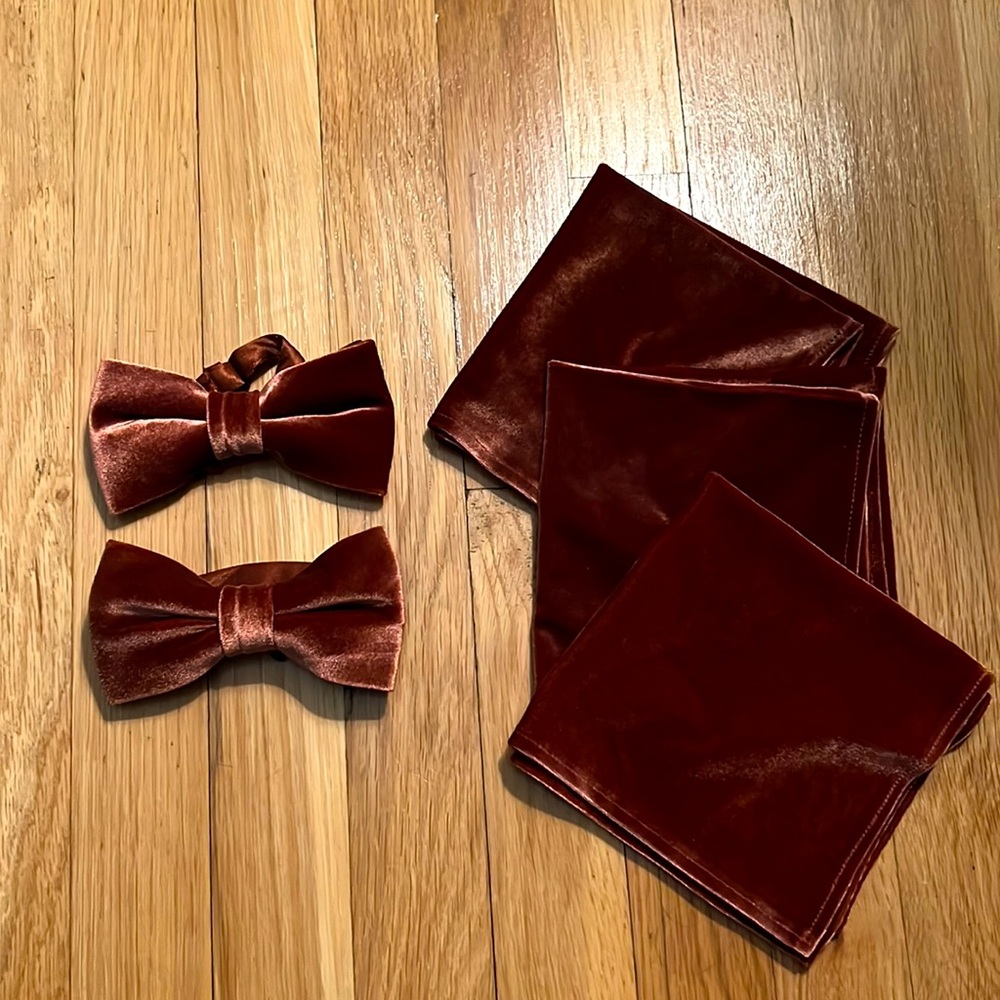 Revelry Velvet Terracotta Bow Ties (2) & Pocket Squares (3)